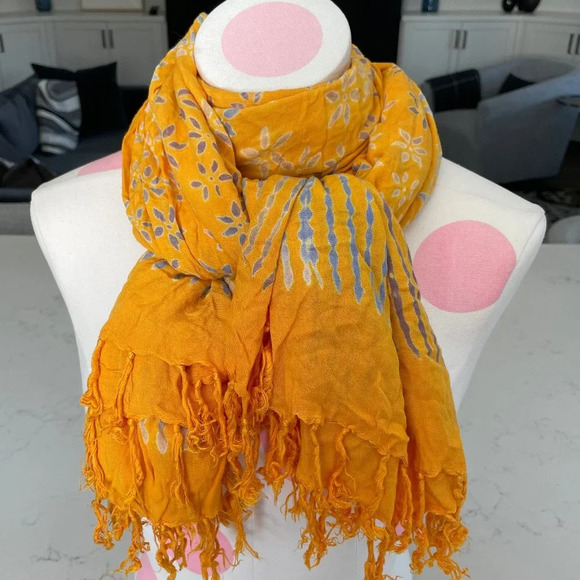 Curious Designs Boho Rayon Floral Print Fringed Scarf/Wrap Golden Rod Yellow - Picture 11 of 11